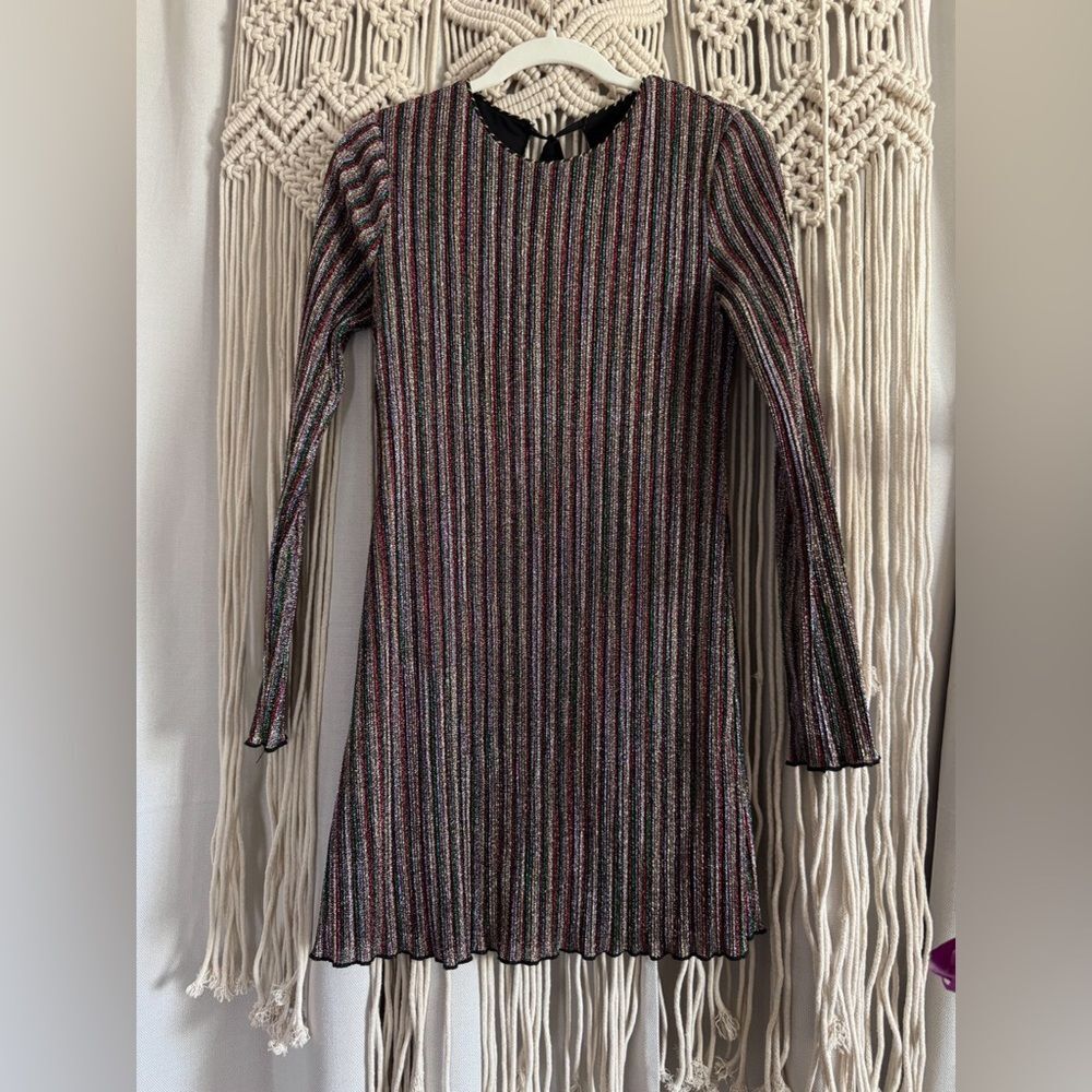 Kimchi Blue Multi-Color Striped Metallic Melody Mini Dress - Size M